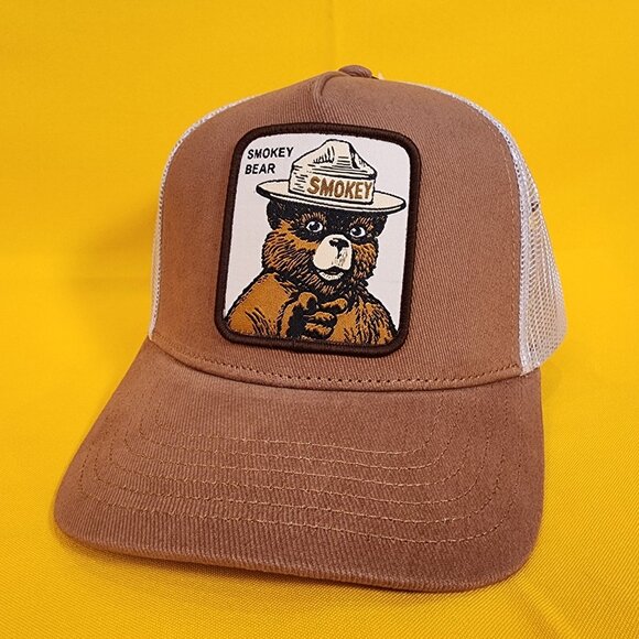 Smokey Bear Trucker Hat Snap Back Patch Brown You Can Prevent Wildfires Hat NEW - Picture 1 of 11